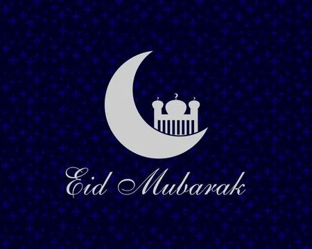 Eid Mubarak islamic design crescent moon and mosque Stock Illustration