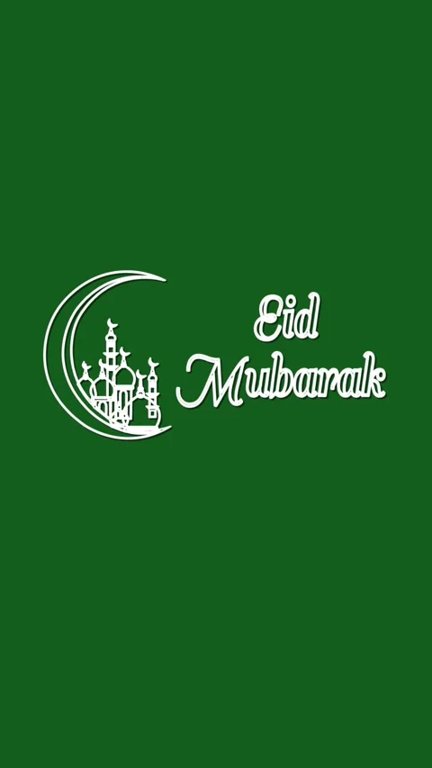 Eid Mubarak Islamic Green Background with Crescent and Mosque Silhouette Stock Footage 329656912