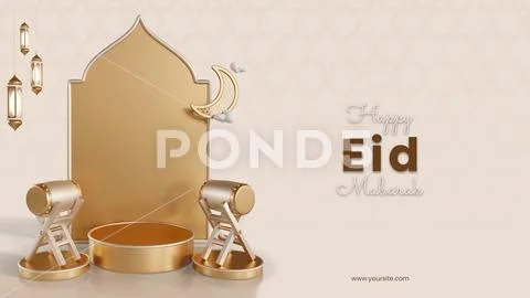 Eid mubarak landing page 3D template PSD Template