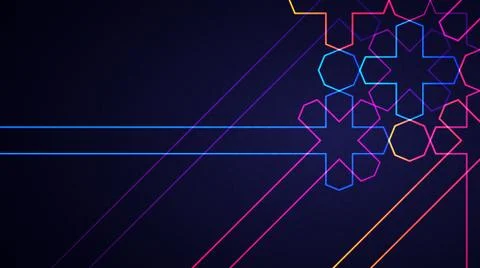 Eid Mubarak light background with glowing neon geometric islamic pattern Stock Illustration