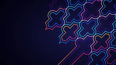 Eid Mubarak light background with glowing neon geometric islamic pattern Stock Illustration