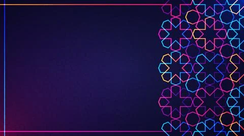 Eid Mubarak light background with glowing neon geometric islamic pattern Illustrazione stock
