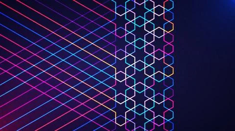 Eid Mubarak light background with glowing neon geometric islamic pattern Stock Illustration