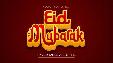 Eid Mubarak Luxury 3D Editable Text Style Effect Gold and Red Theme Stock Illustration