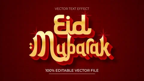 Eid Mubarak Luxury 3D Editable Text Style Effect Gold and Red Theme Stock Illustration