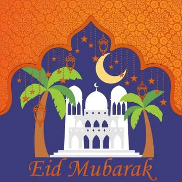 Eid Mubarak with moon  background Stock Illustration