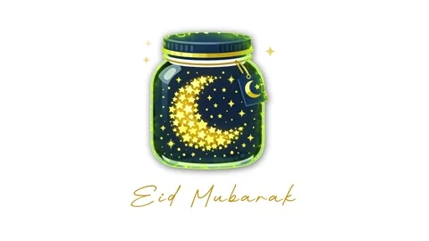 Eid Mubarak Moon in a Jar Animation Starry Crescent Stock Footage 330716936