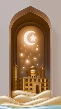 Eid Mubarak Mosque 3D Render Illustration Stock Illustration