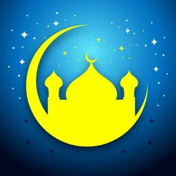 Eid Mubarak Mosque Scene Vector Graphic Card Stock Illustration