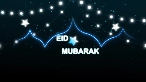 Eid Mubarak neon lights and stars background. Festive Eid Mubarak neon ligh.. Stock Footage 338348026