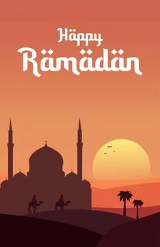 Eid Mubarak Poster Design with Mosque Vector Illustration Stock Illustration