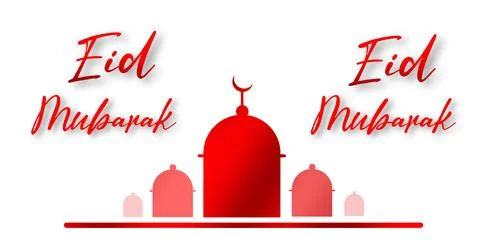 Eid mubarak. Red Eid mubarak greeting card with arch shaped design. Stock Illustration