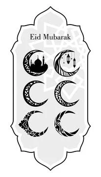 Eid Mubarak set of moons Stock Illustration