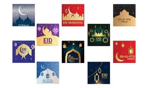 Eid Mubarak Template Design Collection Stock Illustration