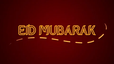 Eid Mubarak text animation, glowing golden letters on a dark red background.. Stock Footage 304933066