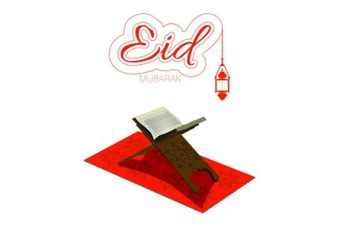 Eid Mubarak as text calligraphy and moon, quran and lantern a festival widely Illustrazione stock