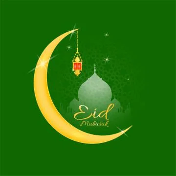 Eid Mubarak as text calligraphy and moon, quran and lantern a festival widely Illustrazione stock