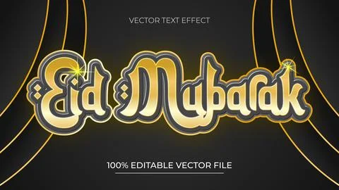 Eid Mubarak text effect editable luxury black and gold color Stock Illustration