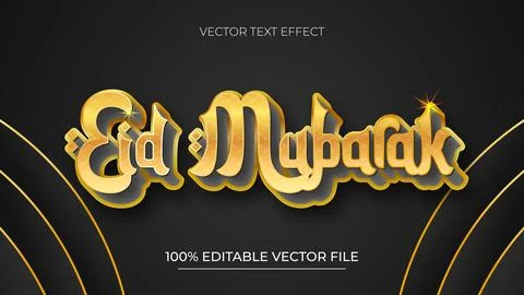 Eid Mubarak text effect editable luxury black and gold color Stock Illustration