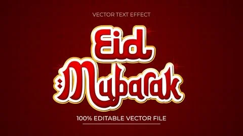 Eid Mubarak text effect editable modern Gold and Red text style Stock Illustration
