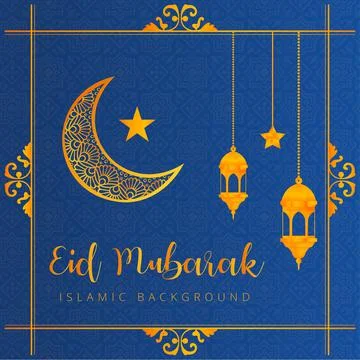 Eid Mubarak Vector Design, Eid Mubarak Golden Text Effect, golden Shade on Bl Illustrazione stock