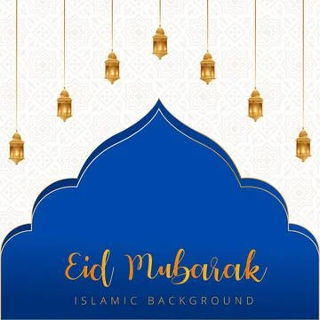 Eid Mubarak Vector Design, Eid Mubarak Golden Text Effect, Blue and Golden Sh Stock Illustration