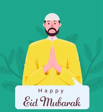 Eid Mubarak Vector Illustration with Moslem Male Wearing Moslemwear Stock Illustration