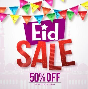 Eid sale vector banner design with colorful hanging streamers Stock Illustration