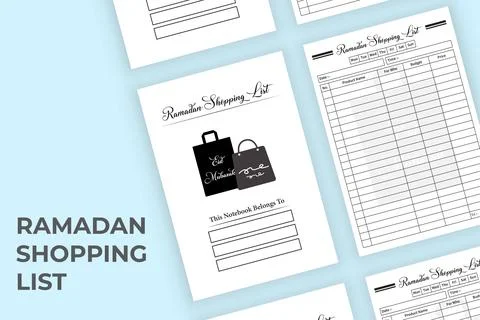 Eid shopping and budget tracker logbook interior vector. Ramadan shopping p.. Illustrazione stock
