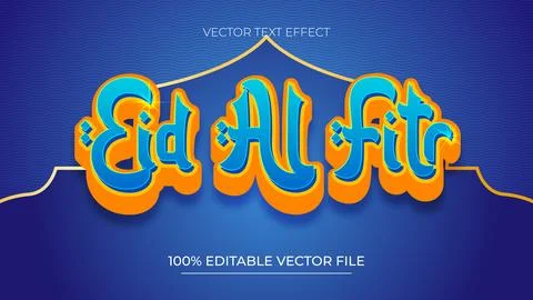Eid Text Effect Template with Islamic Blue and gold theme Stock Illustration