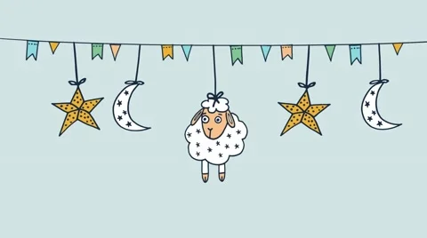 Eid-ul-adha background, swinging sheep, moon, stars, flags, seamless loop Vídeo Stock 54618291