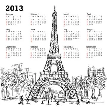 Eifel tower 2013 calendar Stock Illustration