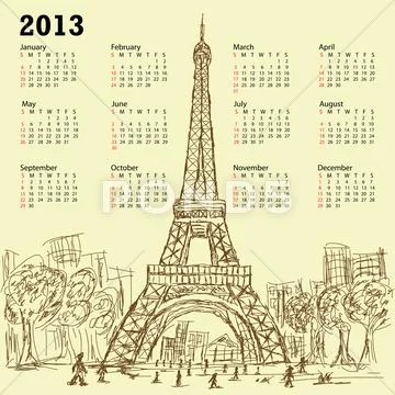 Eifel tower 2013 calendar vintage Stock Illustration