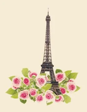 Eifel tower and roses 스톡 일러스트