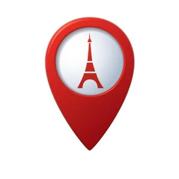 Eifel tower icon on map pointer red Stock Illustration