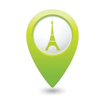 Eifel tower icon on map pointer green Stock Illustration
