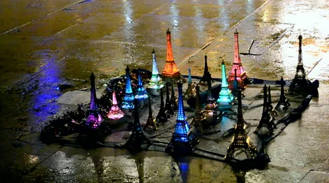 Eifel tower model on Avenue des Champs-Elysees in Paris, France, Video stock 43383719