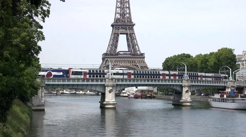 Eiffel and Tower and Train on Bridge (2xSpeed) Stock Footage 40483239