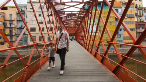 Eiffel Bridge in Girona, Spain in Timelapse Video stock 34272740