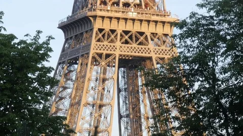 The Eiffel Tour in Paris closeup vertical slide Stock Footage 76310306