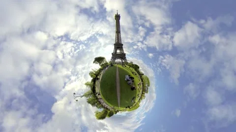 Eiffel Tower 360 video planet Stock Footage