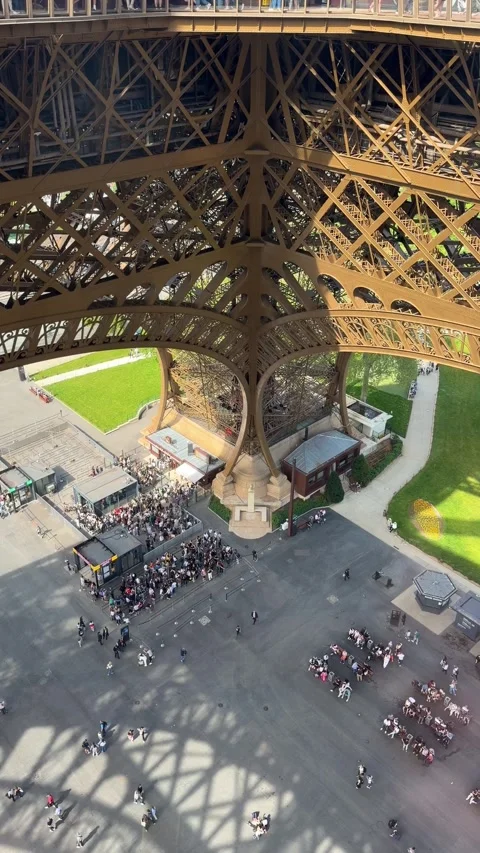 Eiffel Tower from above overlooking Paris tourists, Paris, France Stock Footage 334118964