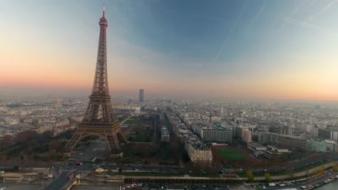 Eiffel Tower Aerial Close Up View At Sunrise Paris France 動画素材 131220880