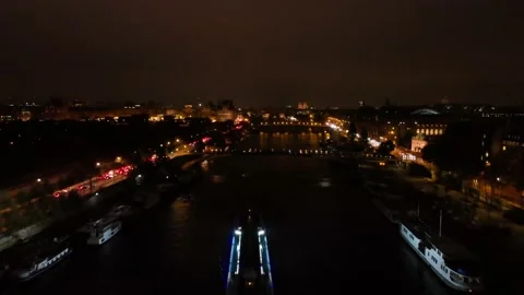 Eiffel Tower Aerial Distant Night Seine River Drone View 動画素材 131222919