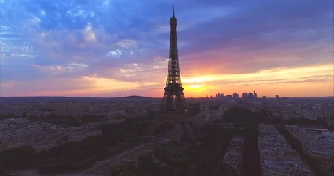Eiffel tower aerial Paris sunset 3 Stock Footage 86577142