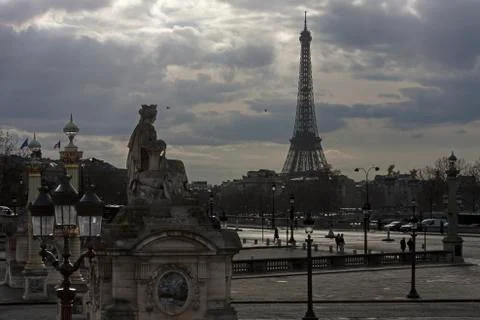 Eiffel Tower against cloudy sky, Paris, France Stock Photos
