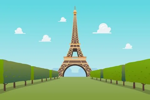 Eiffel tower against the sky. Eiffel tower with trees. Stock Illustration
