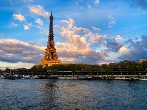 Eiffel Tower Aglow at Sunset Stock Photos