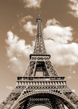 Eiffel Tower also called Tour Eiffel in french language with toned vintage se Fotos Stock