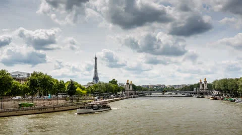 Eiffel Tower and Alexander the Third Bridge Stock Footage 25306488